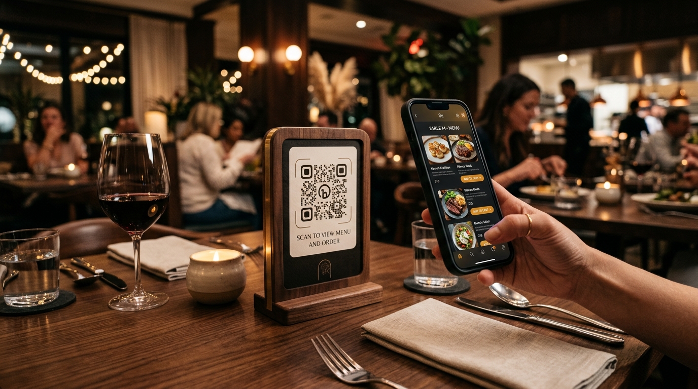 OrderVaani Contactless Table QR Code Ordering System with rich visual food menu on guest smartphone